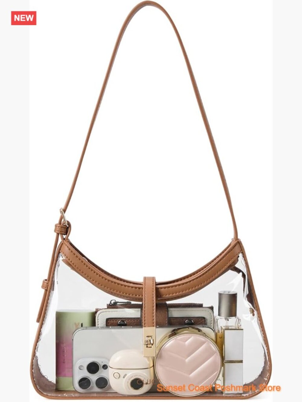 Transparent PVC Clear Shoulder Bag Crossbody Hobo Vegan Leather Purse Stadium